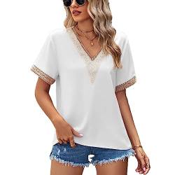 KBRPEY Damen Bluse Kurzarm T-Shirts V-Ausschnitt Elegant Sommer Tunika Tops Oberteile Lässige Sexy Chiffon Tops Lockere Oberteile Top Hemd Shirts (Weiss M) von KBRPEY