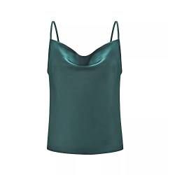 KBRPEY Damen Satin Tank Top Strap Elegant Frauen Spaghetti Tanktop Shirts Camisole Verstellbarer Träger Top Weste Sommer Oberteil Pyjama Bluse (Dunkelgrün L) von KBRPEY