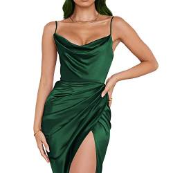 KBRPEY Damen Sexy Bodycon Maxikleid Cami Figurbetontes Kleid, Damen Spaghettiträger Midikleid Asymmetrisch Figurbetontes Ärmelloses Kleid Enger Sommerkleid Partykleid mit Schlitz (Dunkelgrün L) von KBRPEY