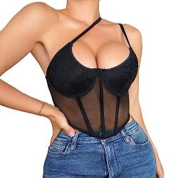 KBRPEY Damen Sexy Corset Top Y2k Spitze Korsett Tops Ärmellos Spaghettiträger Bustier Cami Tanks Push Up Korsett Crop Top Vintage Streetwear (L) von KBRPEY