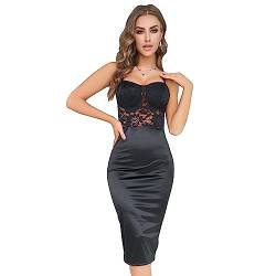 KBRPEY Damen Spaghettiträger Midikleid mit Spize Bleistift Spaghettiträger Kleider Elegant Figurbetontes Ärmelloses Kleid Enger Sommerkleid Partykleid mit Schlitz (L) von KBRPEY