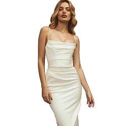 KBRPEY Elegante Kleider Damen Eng Anliegend Sommerkleid Damen Figurbetontes Ärmelloses Kleider Partykleid Faszinierend Bodycon Kleid Weiß Lang(Weiß L) von KBRPEY