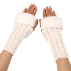 KBRPEY Halb Fingerlose Handschuhe Winter Pulswärmer Handschuhe Warm Weiche Strickhandschuhe Thermo Gestrickte Fingerlose Handschuhe Pulswärmer mit Fingerdaumenloch von KBRPEY