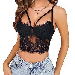 KBRPEY Korsett Damen Sexy Spitze Blumendruck Träger Korsett Kurzes Crop Top Sexy Sommer Camisole Spitzen Schlauchoberteil Lace Up Waist Cincher Shaper Bustier Aesthetic (L) von KBRPEY