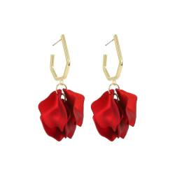 KBRPEY Ohrringe für Damen Rosenblatt Baumeln Ohrringe Mehrstufige Blütenblatt Ohrringe Elegant Tropfen Statement Quaste Blumen Ohrringe(Rot) von KBRPEY