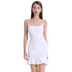 KBRPEY Sommerkleid Kurz Damen Sexy Bodycon Kleid Damen Rückenfrei Spaghettiträger Kleid Ärmelloses Kleider Partykleid Elegant Mini Kleider(Weiß M) von KBRPEY