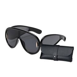 KBRPEY Sonnenbrille für Damen,Y2K Sonnenbrille für Damen und Herren, Futuristische Wrap Around Sonnenbrille Groß Sport Katzenaugen Brille mit Schild UV-Schutz (Schwarz) von KBRPEY