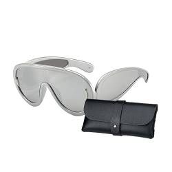KBRPEY Sonnenbrille für Damen,Y2K Sonnenbrille für Damen und Herren, Futuristische Wrap Around Sonnenbrille Groß Sport Katzenaugen Brille mit Schild UV-Schutz (Silber) von KBRPEY