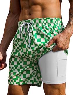 KBVOT Badehose Herren mit Kompression Liner Schnelltrocknend Badeshorts Männer Kurz Boardshorts Schwimmhose 2 in 1 Badehosen mit Innenhose Surfen Strandhose von KBVOT