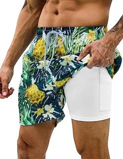 KBVOT Badehose Herren mit Kompression Liner Schnelltrocknend Badeshorts Männer Kurz Boardshorts Schwimmhose 2 in 1 Badehosen mit Innenhose Surfen Strandhose von KBVOT