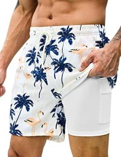 KBVOT Badehose Herren mit Kompression Liner Schnelltrocknend Badeshorts Männer Kurz Boardshorts Schwimmhose 2 in 1 Badehosen mit Innenhose Surfen Strandhose von KBVOT