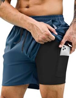 KBVOT Badehose Herren mit Kompression Liner Schnelltrocknend Badeshorts Männer Kurz Boardshorts Schwimmhose 2 in 1 Badehosen mit Innenhose Surfen Strandhose von KBVOT