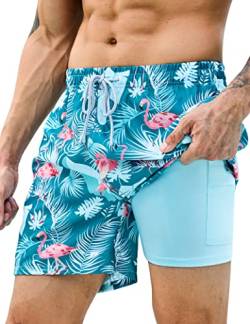 KBVOT Badehose Herren mit Kompression Liner Schnelltrocknend Badeshorts Männer Kurz Boardshorts Schwimmhose 2 in 1 Badehosen mit Innenhose Surfen Strandhose von KBVOT