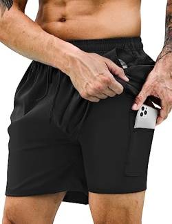 KBVOT Badehose Herren mit Kompression Liner Schnelltrocknend Badeshorts Männer Kurz Boardshorts Schwimmhose 2 in 1 Badehosen mit Innenhose Surfen Strandhose von KBVOT