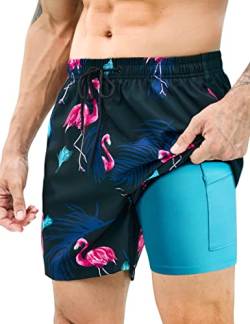 KBVOT Badehose Herren mit Kompression Liner Schnelltrocknend Badeshorts Männer Kurz Boardshorts Schwimmhose 2 in 1 Badehosen mit Innenhose Surfen Strandhose von KBVOT