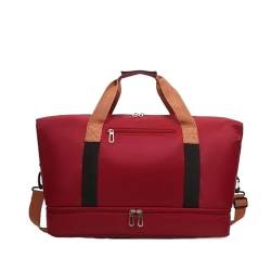 Kurztrip-Tasche, Herren- und Damenhandtasche, Gepäckaufbewahrungstasche mit großem Fassungsvermögen, wasserdichte Sport- und Fitnesstasche mit Nass- und Trockentrennung (Color : Red) von KCHYCV