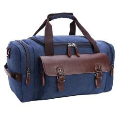 Vintage-Reisetaschen for Herren, Umhängetaschen, große Canvas-Tragetaschen, tragbares Gepäck, Mobile Alltags-Tragetaschen, Reisetaschen, Gepäck (Color : Blue) von KCHYCV