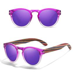 KCOWYIOP Holz Retro Polarisierte Sonnenbrille - UV400 Schutz Round Shades für Damen S5092 von KCOWYIOP