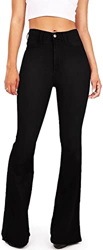 KDF Flare Jeans für Frauen Damen Bootcut Bell Bottom Jeans High Waist Stretch Schlankheits Glockenhose Jeans, #2_Schwarz, 50 von KDF