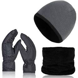 KDWAVE Kinder Skifahren Schnee Winter Handschuhe Teddy Fleece Schal Mütze Niedliche Beanie Handschuhe Halswärmer für kaltes Wetter von KDWAVE