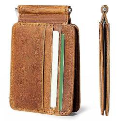 KE'VERSO Minimalistische Geldscheinklammer-Brieftasche, echtes Leder Herren Brieftaschen schlanke Fronttasche, Schokolade, Minimalistisch von KE'VERSO