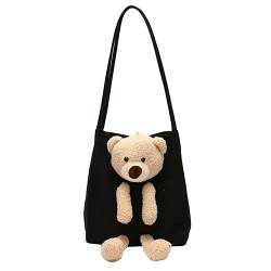 Schultertasche, Umhängetasche, Teddybär-Handtasche, Kawaii, niedliches 3D-Cartoon-Tier-Tagesrucksack, für Kinder, Mädchen, Jungen, Schule, Studenten, schwarz, Large von KEAIDO