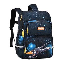 KEBEIXUAN Schulranzen Jungen Kinder Leicht Wasserabweisend Elementary Bookbag Space Galaxy Reflektierender Rucksack Reise Daypack, dunkelblau, S von KEBEIXUAN