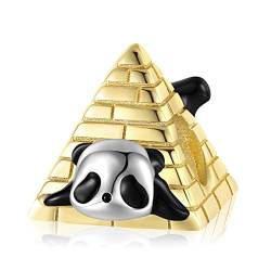 925 Sterling Silber Willkommen Panda Pyramide Charms Baumeln Perlen, Diy Galvanisiertes 14 Karat Gold Anhänger Geschenk For Frauen Mädchen Kompatibel mit Pandora Charm Armband und Halsketten Pc, KED von KEDDJI