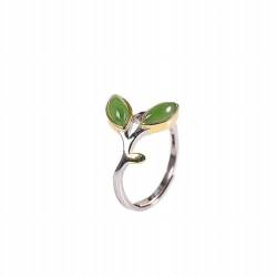 KEDDJI S925 Silber Eingelegt Hotan Jade Jaspis Bambus Blatt Ring Stil Öffnungsring, Ring, Eröffnung von KEDDJI