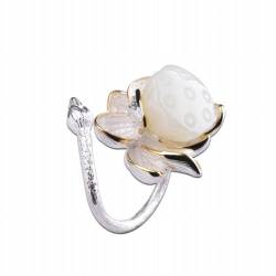 KEDDJI S925 Silber Schmuck Halskette Ethnische Stil Liebe Lotus Talk Lotus Peng Hotan Jade Anhänger Set, Ring von KEDDJI
