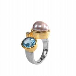 KEDDJI S925 Sterling Silber Eingelegte Perle Ring Gepaart mit Topas Personalisierten Ring, Ring von KEDDJI
