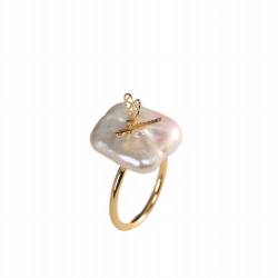 KEDDJI S925 Sterling Silber Vergoldet Barock Perle Ring Personalisierte Offene Ring, Ring von KEDDJI