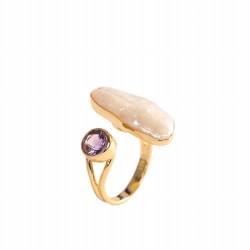 KEDDJI S925 Sterling Silber Vergoldet Barock Perle Ring mit Offenem Ring, Ring von KEDDJI