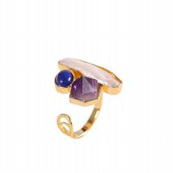 KEDDJI S925 Sterling Silber Vergoldet Barock Perle Ring mit Offenem Ring von KEDDJI