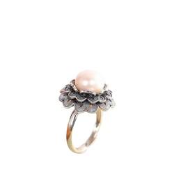 KEDDJI Thai Silber Retro S925 Silber Filigrane Spitze Perle Ring Offener Ring, Perlenring von KEDDJI