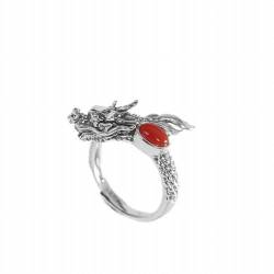 KEDDJI Thai Silber S925 Silber Eingelegt Hotan Jade Ring Chinesischer Tierkreis Drachen Leben Jahr Ring Mund, Rot von KEDDJI