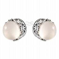 S925 Silber Ethnische Stil Spitze Jade Marrow Ohrringe Transparent und Warm Ohrringe, KEDDJI, Weiß von KEDDJI