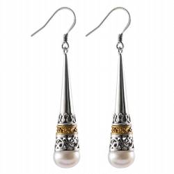 S925 Silber Ethnische Stil Vergoldete Blume Tube Perle Ohrringe und Ohrringe, KEDDJI, Silber von KEDDJI
