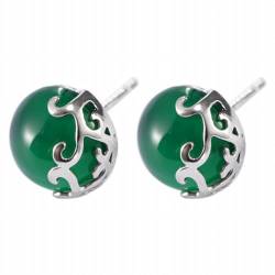 S925 Silber Japanisch Koreanisch Grüner Achat Warme Ohrringe Ohrringe Silber Schmuck, KEDDJI, Grün von KEDDJI