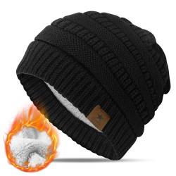 KEECOW Damen Strickmütze Beanie, Mütze Damen Winter, Double Fleece Line Warm Thermal Beanie für Ski Sport Outdoor (Schwarz) von KEECOW