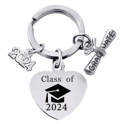 KEELYY Graduierung Schlüsselanhänger, Abschluss Schlüsselanhänger, Graduation Keychain Edelstahl, Geschenk zum Schulabschluss (Klasse von 2024 Heart) von KEELYY