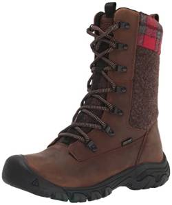 KEEN Damen Greta Tall Boot Waterproof Schneestiefel, Brown/Red Plaid, 39 EU von KEEN