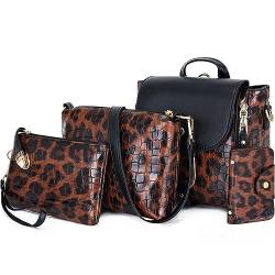 KEEPOP Handtasche Damen Leopardenmuster Handtaschen Set für Frauen Cabrio-Rucksack Umhängetasche Taschen Shopper Reise Schultertasche 4-teiliges Set von KEEPOP