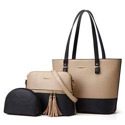 Keepop Tote Handtasche 3er Set Fashion Schultertaschen und Geldbörsen Ledertasche mit Griff Oben Umhängetasche aus Muschelschale von KEEPOP