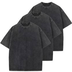 Herren Baumwolle T-Shirts Oversized Unisex Kurzarm Casual Loose Wash Solid Basic Tee Tops, Schwarz + Schwarz + Schwarz, XL von KEEPSHOWING