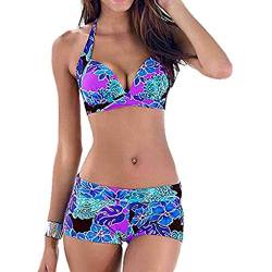 KEERADS BIKINI Damen Set Push Up Bandeau Neckholder Sport Große Größen Badeanzug Bademode Bikinioberteil + Hotpant (S, Z-Blau 5) von KEERADS BIKINI