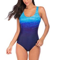 KEERADS Badeanzug Damen Bauchweg Figurformend Push Up Große Größen Sportlich Beachwear Bademode Strandmode (XL, Blau) von KEERADS Damen