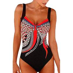 KEERADS Damen Badeanzug Bauchweg Puch Up Große Größen Figurformend Bandeau Schwimmanzug Bademode Strandmode (2XL, Rot) von KEERADS Damen