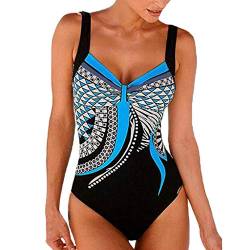 KEERADS Damen Badeanzug Bauchweg Puch Up Große Größen One Piece Figurformend Schwimmanzug Bademode Strandmode (2XL, Blau) von KEERADS Damen