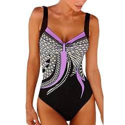 KEERADS Damen Badeanzug Bauchweg Puch Up Große Größen One Piece Figurformend Schwimmanzug Bademode Strandmode (2XL, Lila) von KEERADS Damen